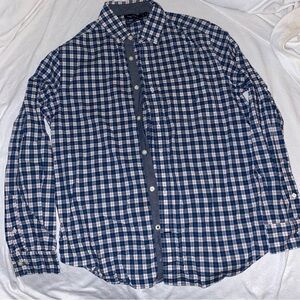 Nautica Navy and White Plaid Button Down Shirt